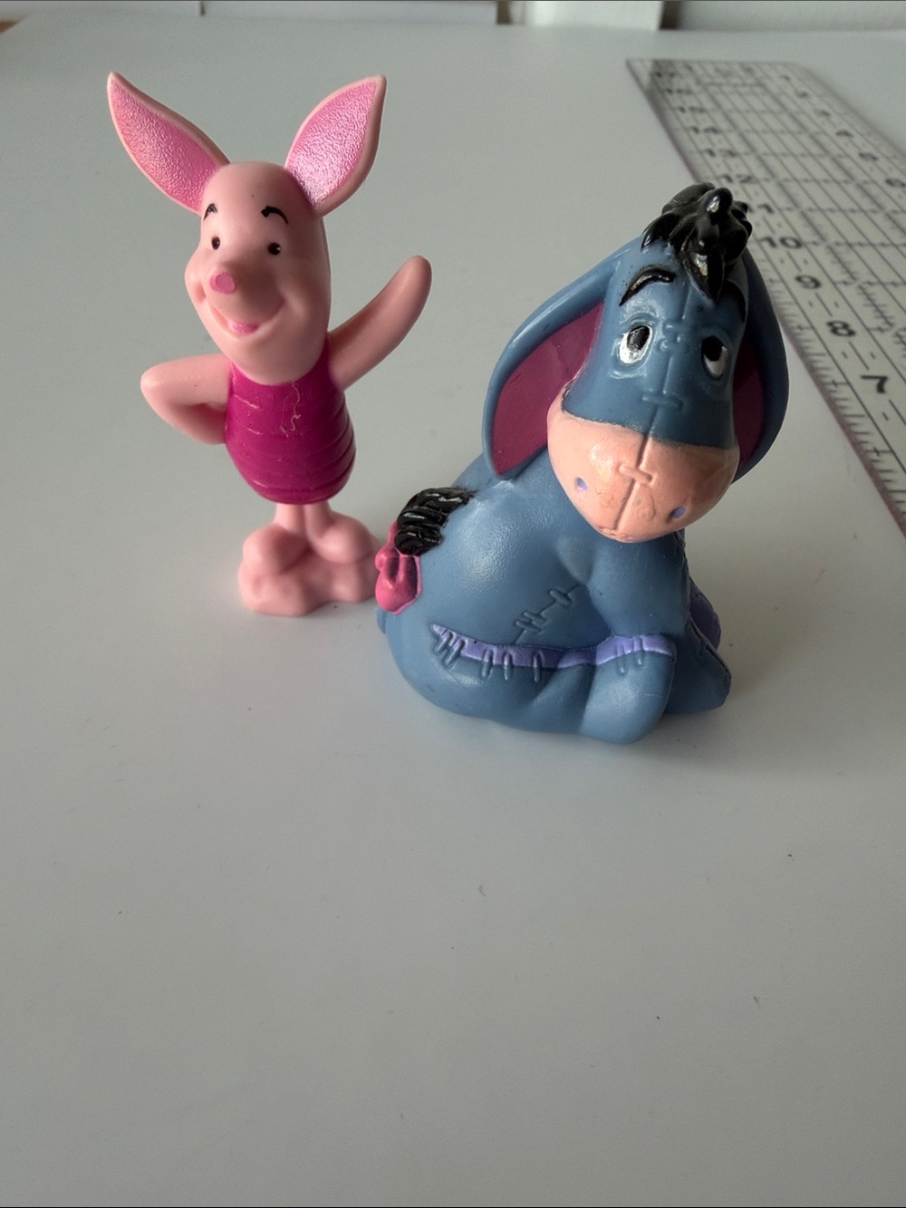 Vintage PVC Disney Piglet & Eeyore Mini Figures Cake Toppers- Pink and Blue